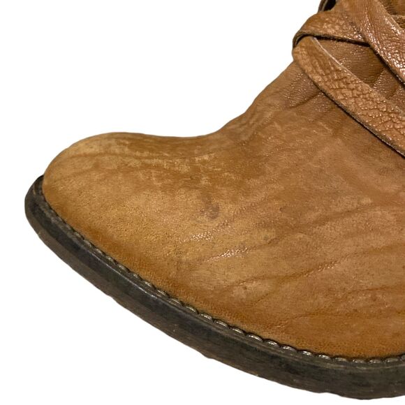 Free People Carrera Tan Strappy Brown Suede Woven Distressed Boots Size 37 6.5 - Picture 5 of 9